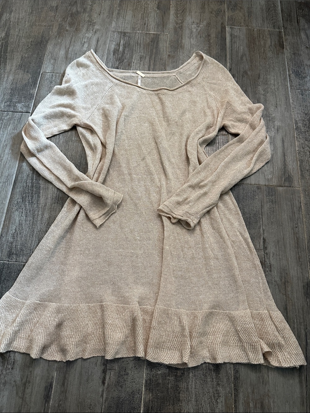 Free People FP Beach 100% Linen Long Sleeve Dress Size Large Lightweight Boho
